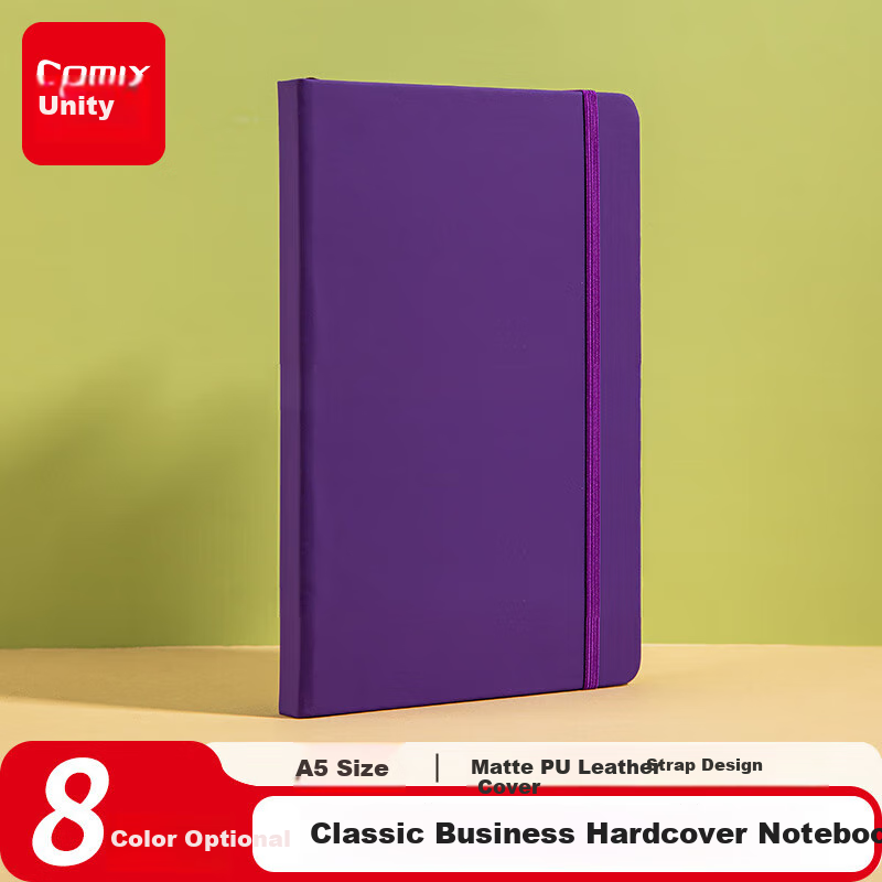 COMIX Notebook/journal A5/120 Sheets Classic Skin-Friendly Leather Cover Business Meeting Record Book Stationery Classic Diary C5902 Purple Student Back-To