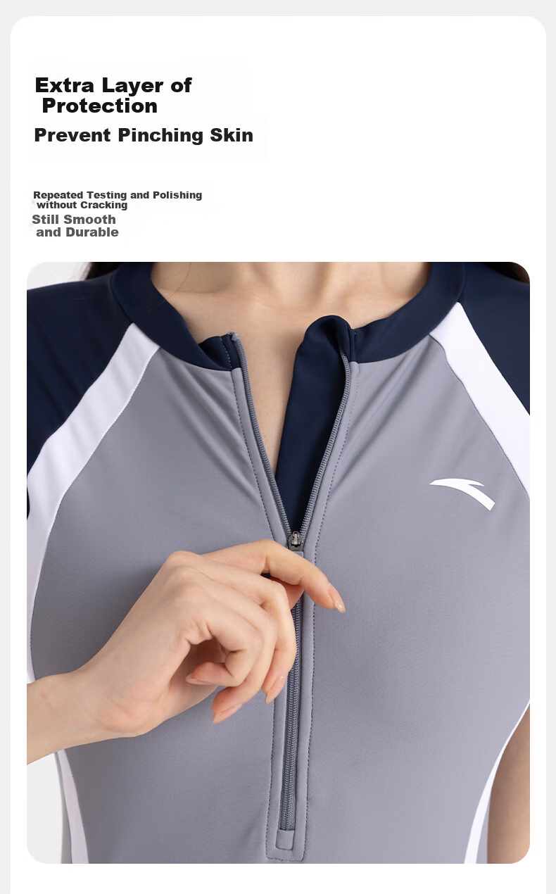 ANTA Slim Waist One-Piece Swimsuit for Women, New Style Swimming Boyshorts, Conservative Slimming Hot Spring Resort Swimwear, Gray-Blue 2XL 9