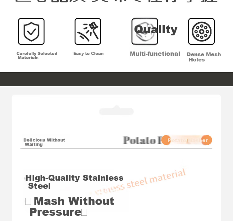 Baijie Stainless Steel Potato Masher, Manual Potato Press, Home Use Potato Masher, Potato Puree Crusher Tool, Baby Food Grinder 5
