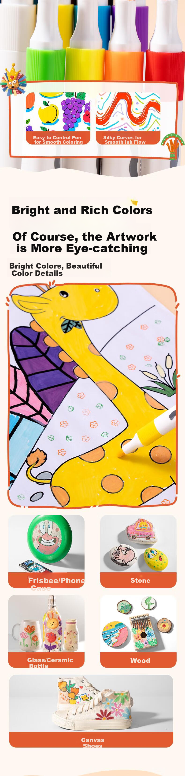 Deli [Back to School Stationery] 12 Colors Children's Easy-To Acrylic Markers, Triangular Barrel Watercolor Pens, Birthday Gift, Waterproof Hand-Drawing Highlighters, Graffiti HM363-12 2