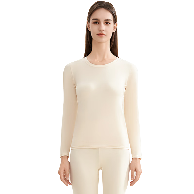 LangSha Women's Thermal Underwear Set Autumn Top and Bottom Antibacterial Mite-Resistant Thin Round Neck Base Layer Warm Clothing