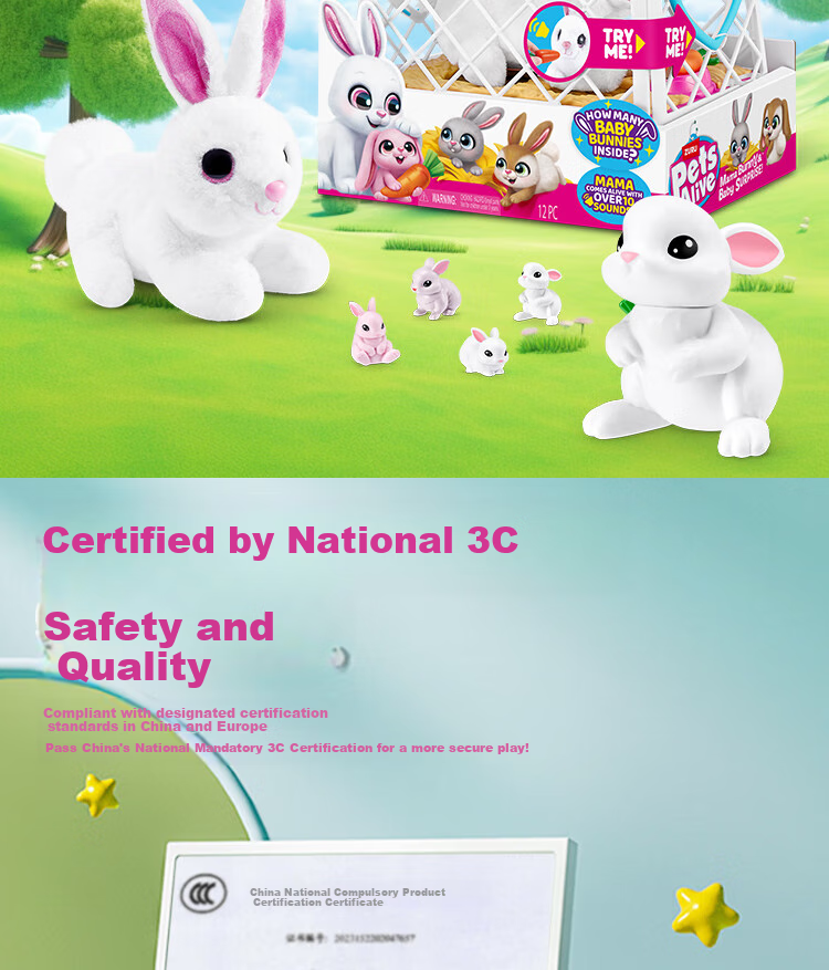 ZURU Pet Adorable Mammal Rabbit Electric Pet Interactive Feeding Toy with Sound, Cute White Rabbit Birthday Gift for Boys And Girls 6
