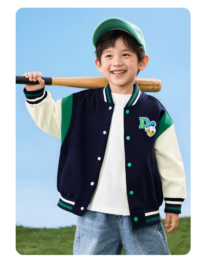 Disney Spring And Autumn Boys' Clothing, Preppy Style Fashion Casual Cartoon Jacket, Comfortable Warm Wear-Resistant Coat, Navy Blue, Size 110 9