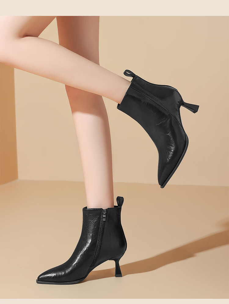 ZHR Women's Winter Vintage Elegant High Heel Thin Heel Ankle Boots Pointed Toe Height Increasing Boots BQ150A Black Size 34 3