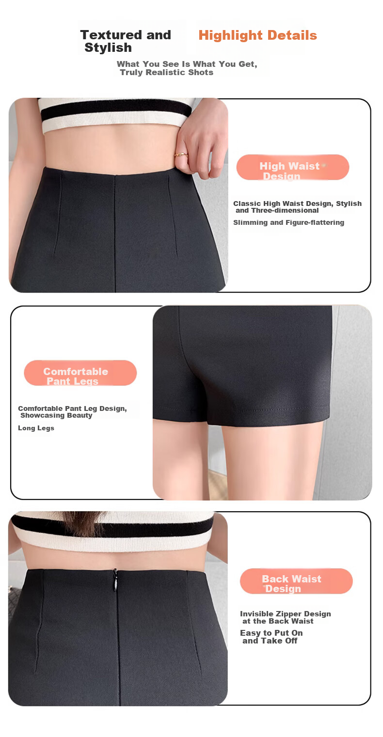 LangSha Women's Suit Shorts, 2025 Autumn Thin Style, Slim Fit Black Shorts, Korean Style Versatile High-Waist Elastic Leggings 13