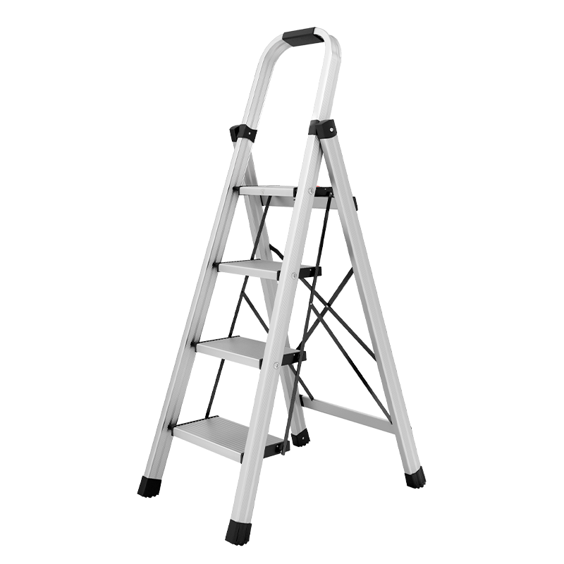 Aopeng Aluminum Alloy Household Folding Step Ladder, Thickened Four-Step Locking Ladder