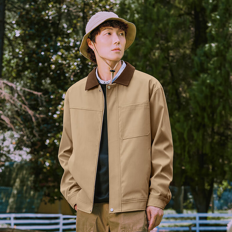 MARK FAIRWHALE Vintage Lapel Jacket for Men, 2026 Spring And Autumn New High-End Barne Style Workwear Coat Trendy Brand, Khaki, M