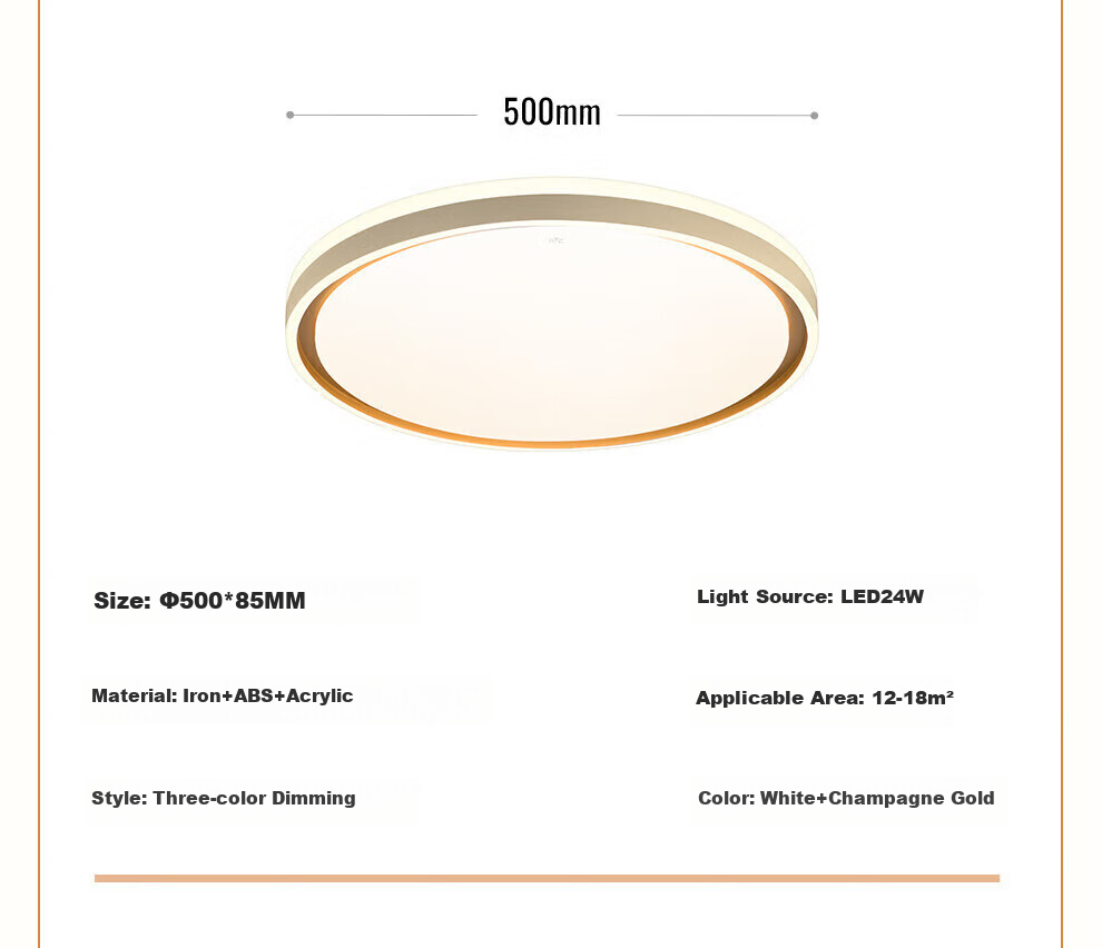 NVC LED Ceiling Light with Three-Color Adjustable Brightness for Living Room, Bedroom, Dining Room And Balcony, Simple Lighting Design, 24W 6