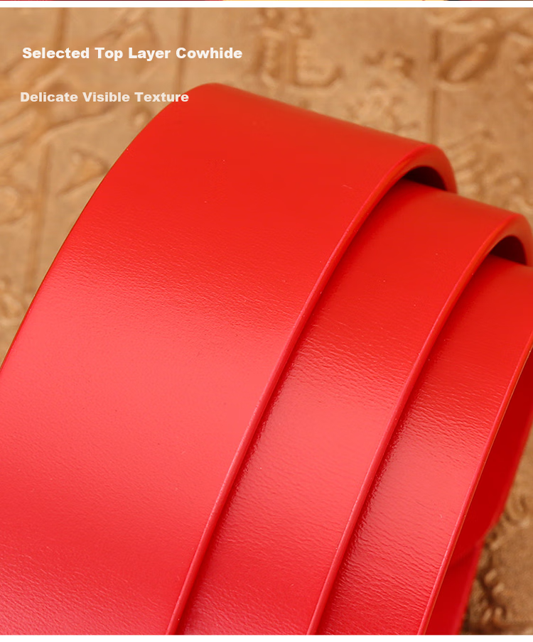 Cattlesboss Red Belt for Men, Zodiac Year Red Leather Belt, Horse Year Men's Casual Pin Buckle Trouser Belt, 1101 Racing Red 110cm 3