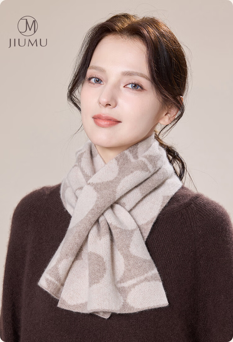 JIUMU 100% Cashmere Small Scarf Women Autumn Winter Warm Neck Warmer Short Scarf Ladies Gift Box Set 1