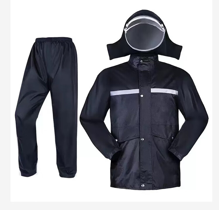 Gongqiyou Reflective Adult Raincoat Set Split Type Polyester Spring Yafang Mesh Lining Black 4XL Anti-Heavy Rain with Rain Pants for Cycling and Traffic 3