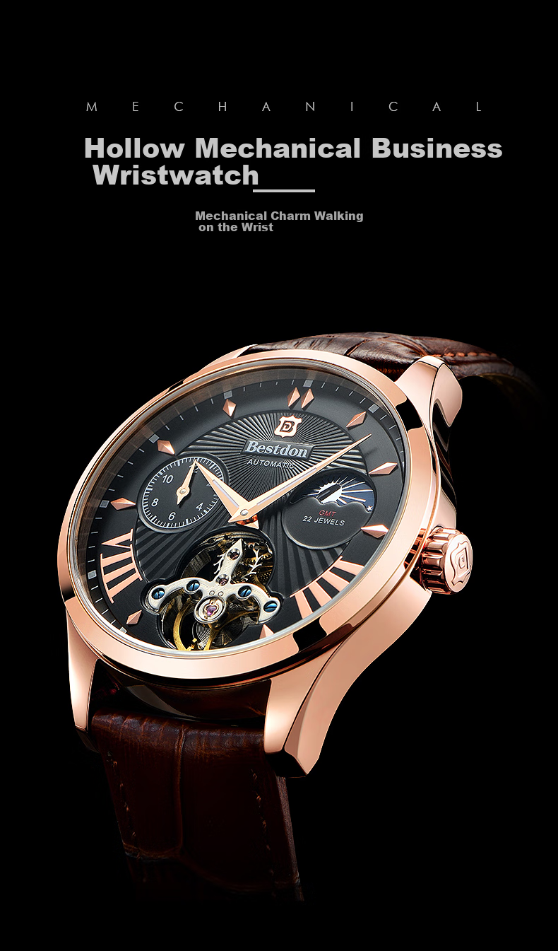 Bestdon Men's Automatic Mechanical Watch, Water-Resistant, Luminous, Business Style, National Trend, Gift Box for Men, Present for Me 2