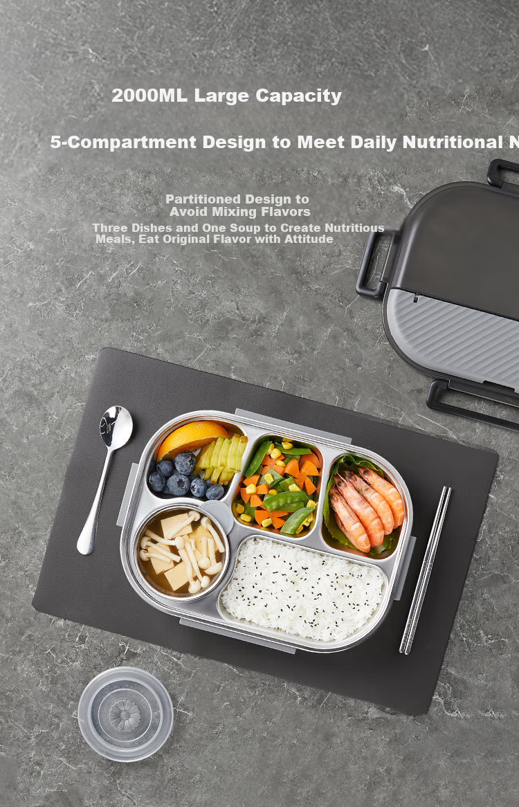 JD Original Lunch Box, 316L Stainless Steel Meal Container, Microwave-Safe Lunch Box for Office Workers And Elementary School Students, 2L Capacity, Includes Chopsticks, Spoon, And Insulated Bag 4