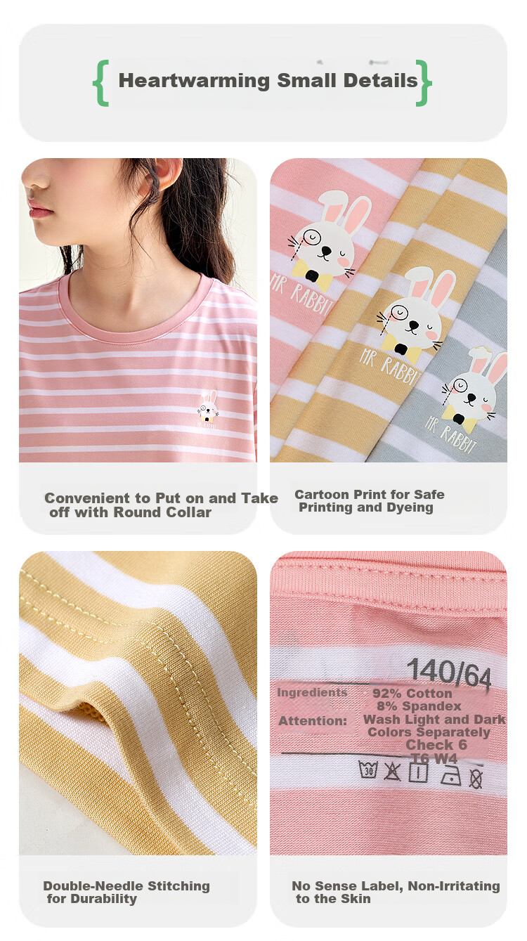 Hodohome [Same As in Mall], Children's Pajamas for Girls, Size 40S Cotton-Spandex Sweet Cute Nightgown, Breathable Dress 322, 130 9