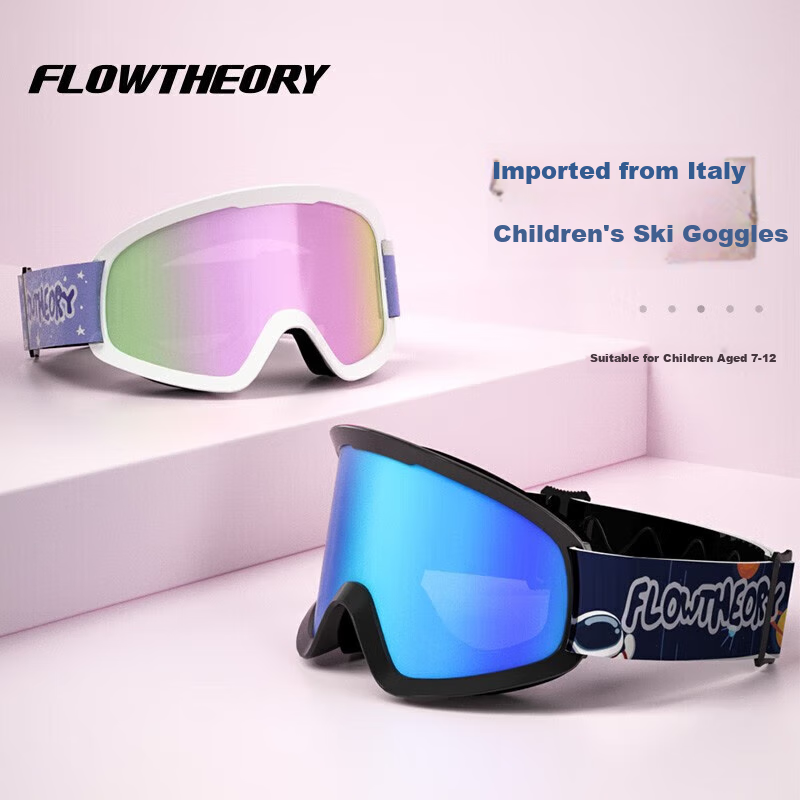 Flow Theory Children's Ski Goggles for Boys And Girls, Double-Layer Anti-Fog Single And Double Board Ski Glasses Snowboard Protective Eyewear, Pink Cat Desig