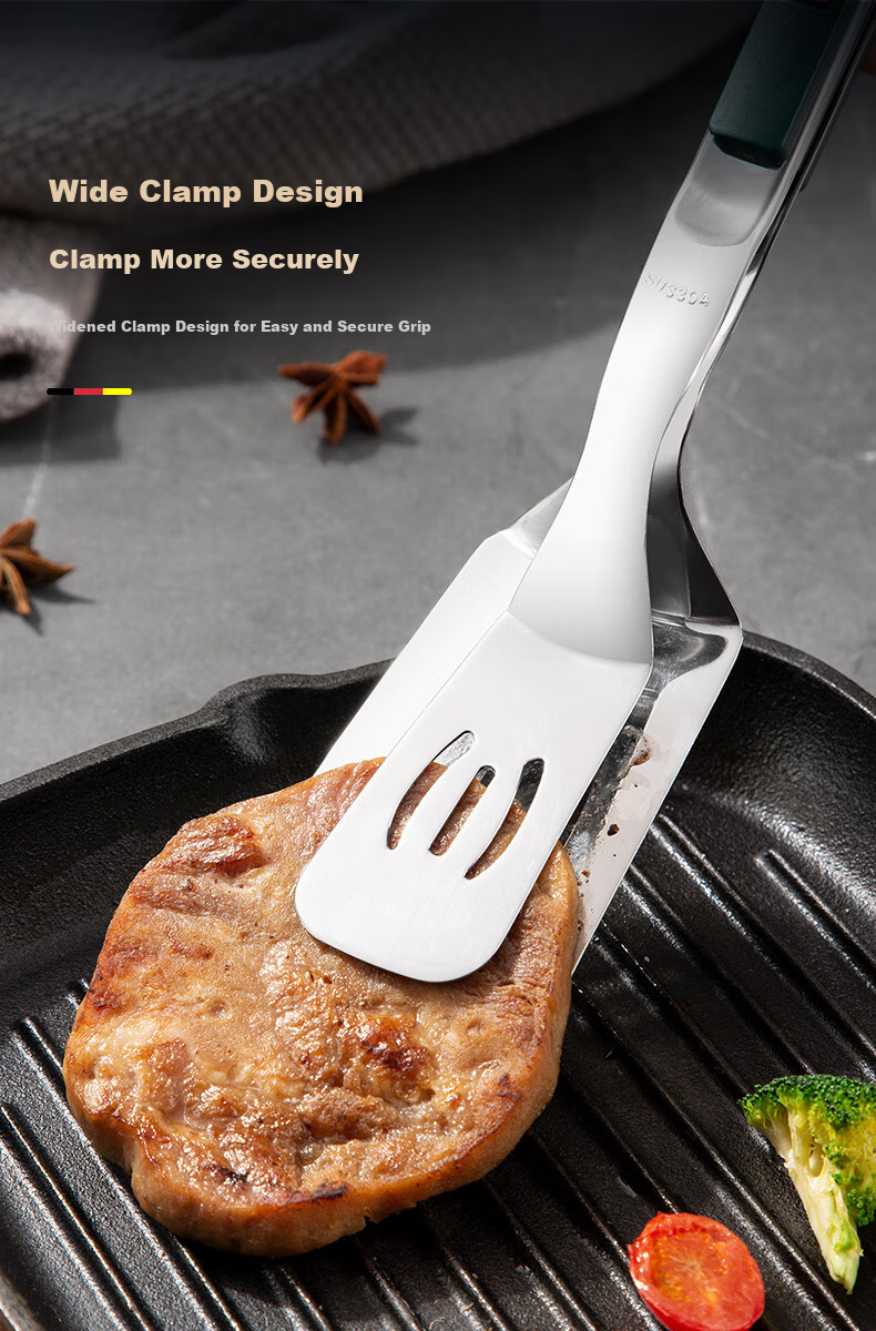 Newair 304 Stainless Steel Tongs, Food Clamps for Steak, Fish Spatula, Meat Tongs for Barbecue, Kitchen Heat-Resistant Food Clamps 2