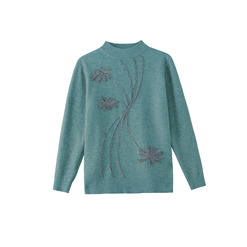 Past Mom Winter Thickened Base Layer Top Middle-aged and Elderly High Elastic Fleece Knit Sweater Green 4XL