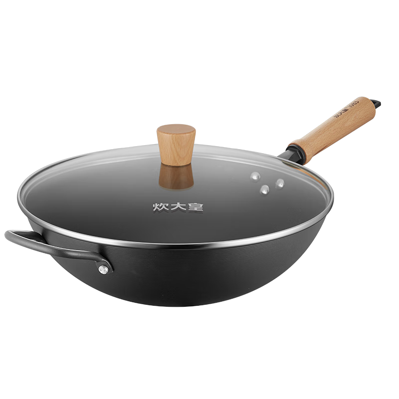 COOKER KING Non-Stick Wok for Home Kitchen Cooking, Traditional Iron Gas Stove Compatible, Uncoated Large Iron Wok, Extreme Iron Wok, 34cm
