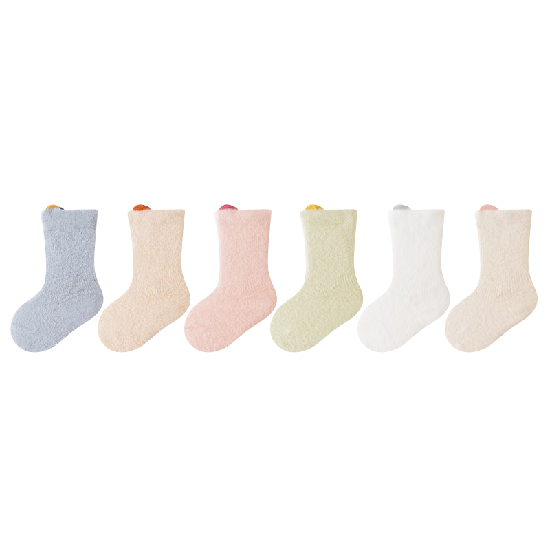 Wuduomian 3 Pairs of Baby Terry Socks, Winter Thickened Children's Socks, Warm Mid-Calf Baby Socks, Class A Seamless