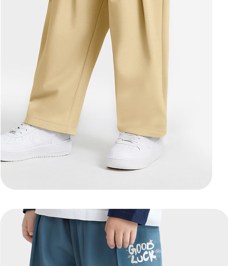 Badibadi Spring Autumn Baby Toddler Pure Cotton Straight Work Pants Loose Comfortable Long Pants Blue Good Luck Letters Size 110 4