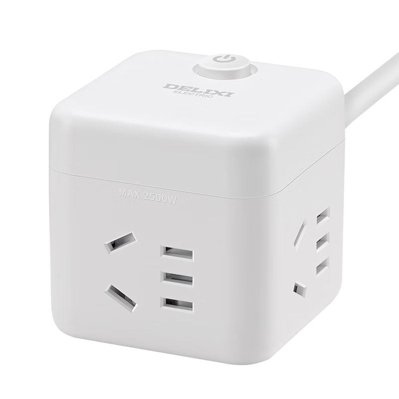 DELIXI Cube Power Strip 3 Outlets 1.7m Main Control Switch