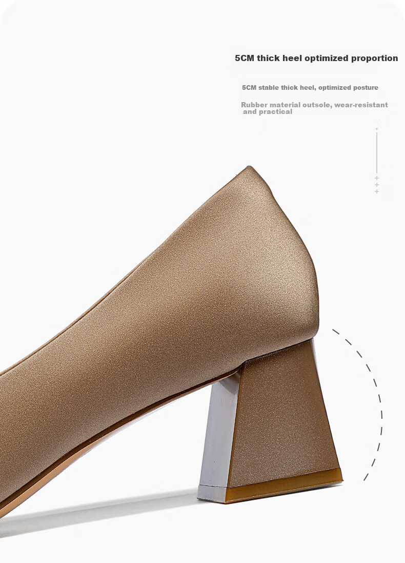 Goldlion Women's Shoes, Elegant Square-Toe Chunky Heel Pumps, High-End Commuter Shallow-Mouth High Heels G608430151, Apricot Color, Size 36 7