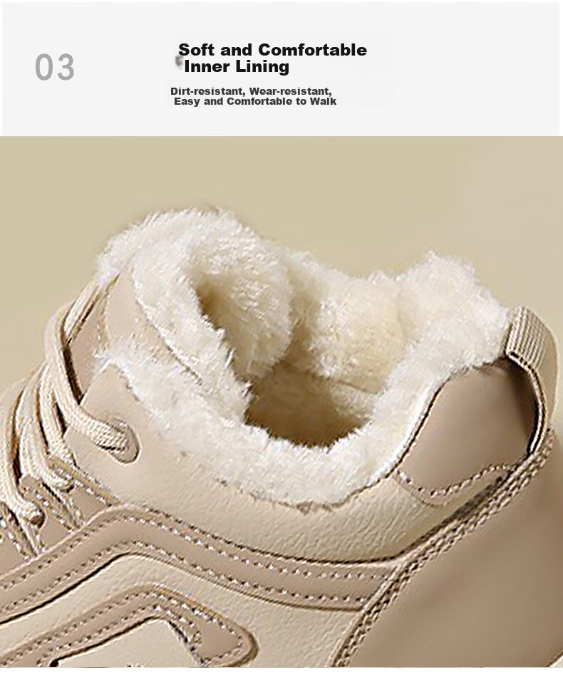 FOOTOPPO Mid-Top Thick-Soled Casual Cotton Shoes for Women with Fleece Lining, Warm Winter Fashion Comfortable Thick-Soled Sneakers for Ladies 6