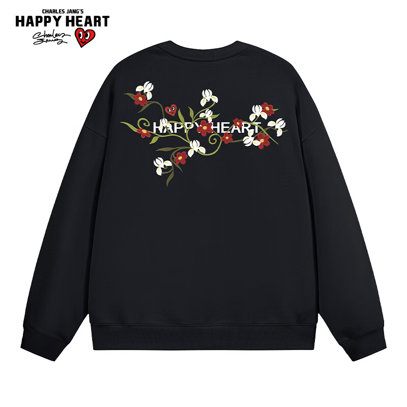 Chaersitaoxin American Floral Print Sweatshirt for Men, Spring And Autumn Round Neck Loose Casual Long Sleeve Couple's Wear, Black, Size M
