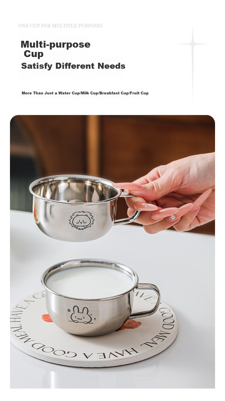 TREEJACK 316L Stainless Steel Cartoon Children's Small Water Cup, Baby Kindergarten Home Use Open Cup Milk Tea Beverage Mug 5