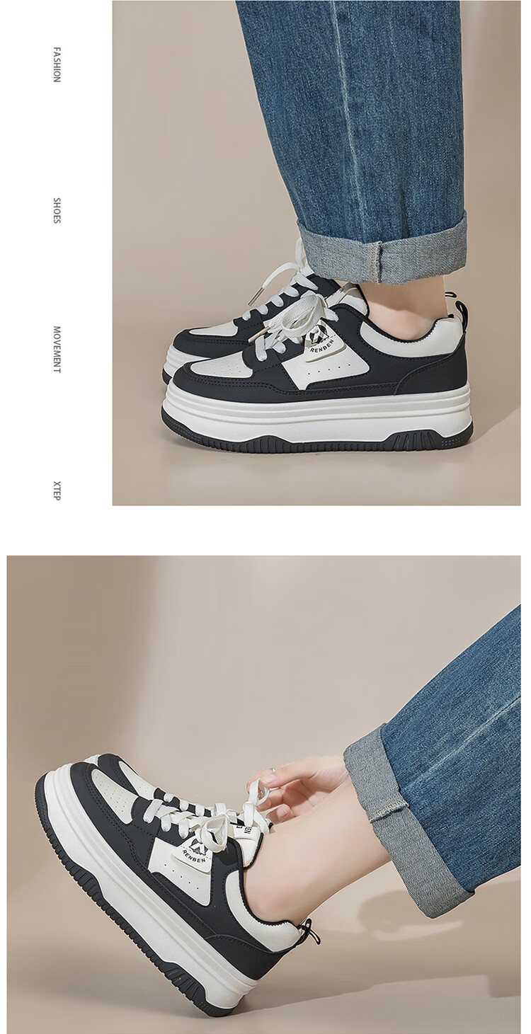 RENBEN Thick Sole Trendy Versatile Black and White Panda Shoes 2025 Spring Autumn Popular Casual Fashion Sports Sneakers Women's Shoes 3