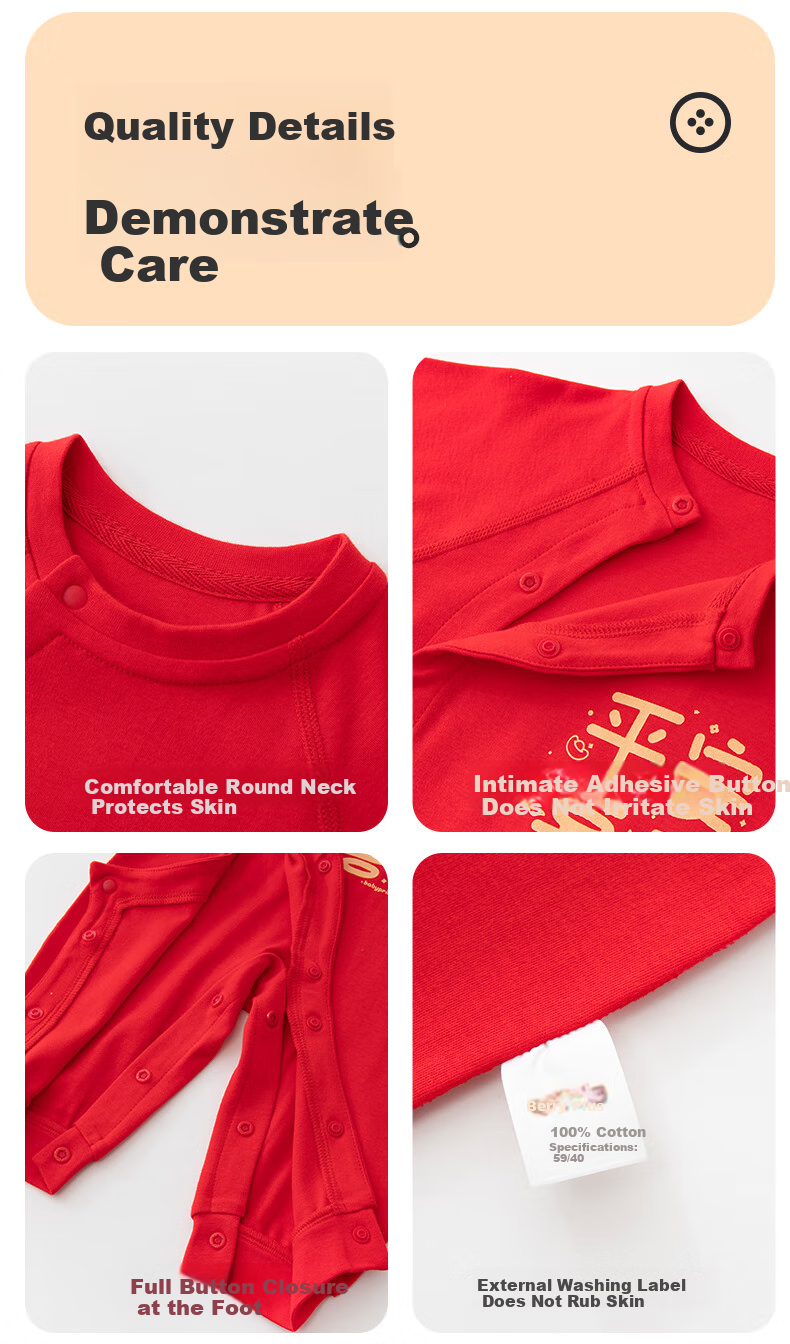 Babyprints Baby Romper, Red Pure Cotton Clothing, for Boys And Girls, Hundred-Day Celebration Outfit, Festive All-Season Underwear, Xile 73 6