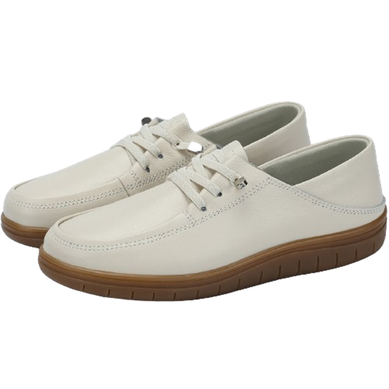 MULINSEN Women's Shoes, Autumn Leather Shoes, Nurse Shoes, Mom's Loafers, Slip-On Flats, Women's Loafers, Beige, Size 35