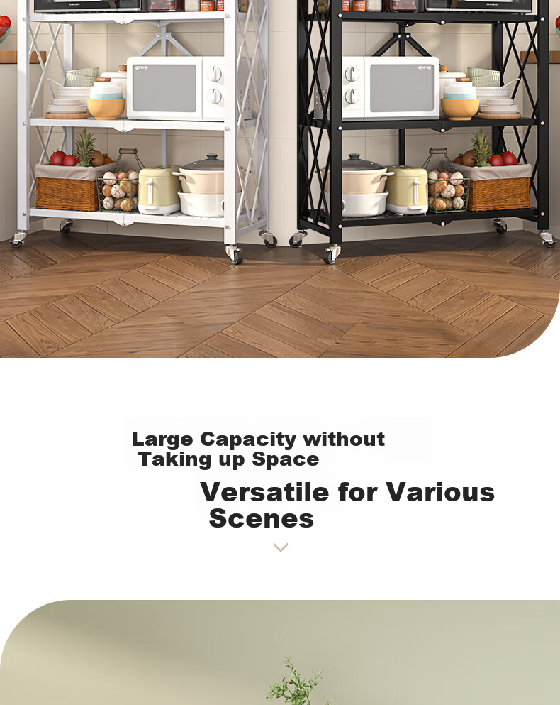 Leaijia Foldable Storage Rack, No Installation Required, Multi-Layer Kitchen Shelf, Movable Floor Storage Organizer for Oven And Microwave 18