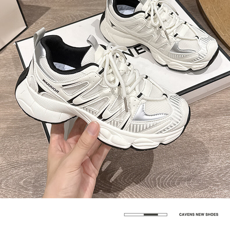 Warrior Women's Dad Sneakers 2026 Summer New Thick-soled Height-increasing Sports Shoes Women Beige Gray Dark Blue Size 37 11