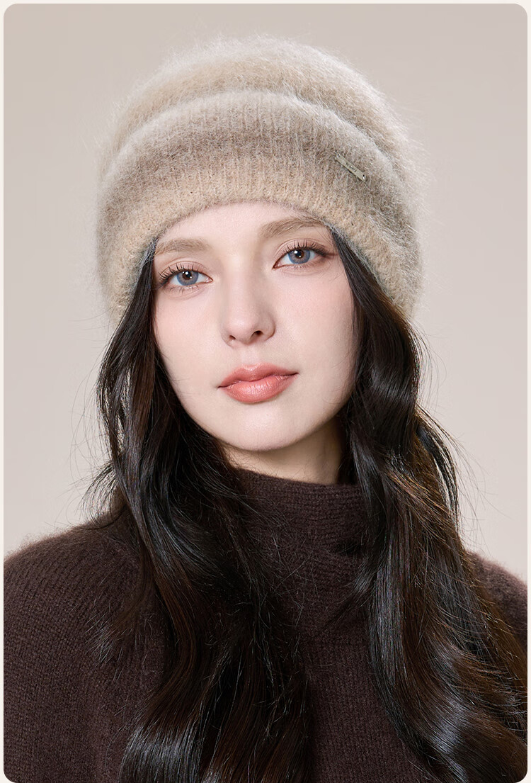 JIUMU Alpaca Wool Warm Knitted Beanie Autumn Winter Cold Weather Outdoor Ear Protection Hat for Women 3