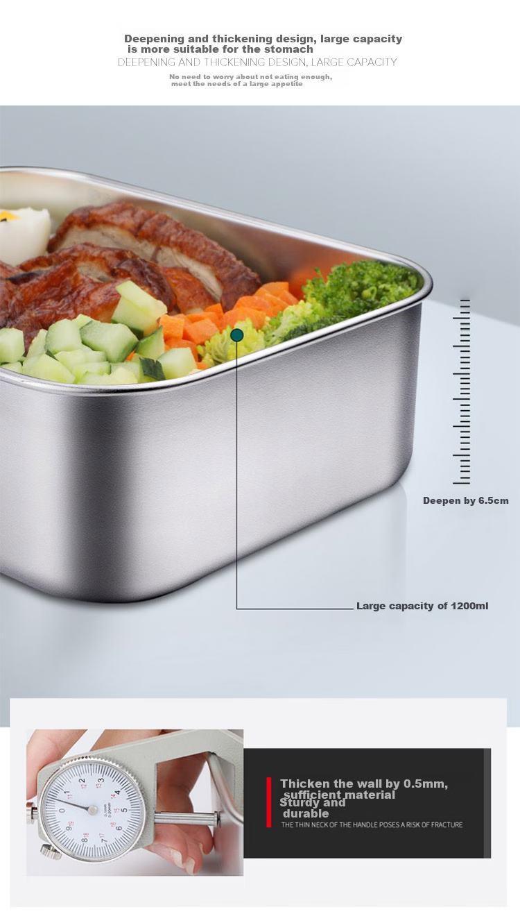 Quanshi 304 Stainless Steel Lunch Box with Lid, Fast Food Container, Office Worker Bento Box, Cafeteria Meal Box, No Dividers, 1200ml 6