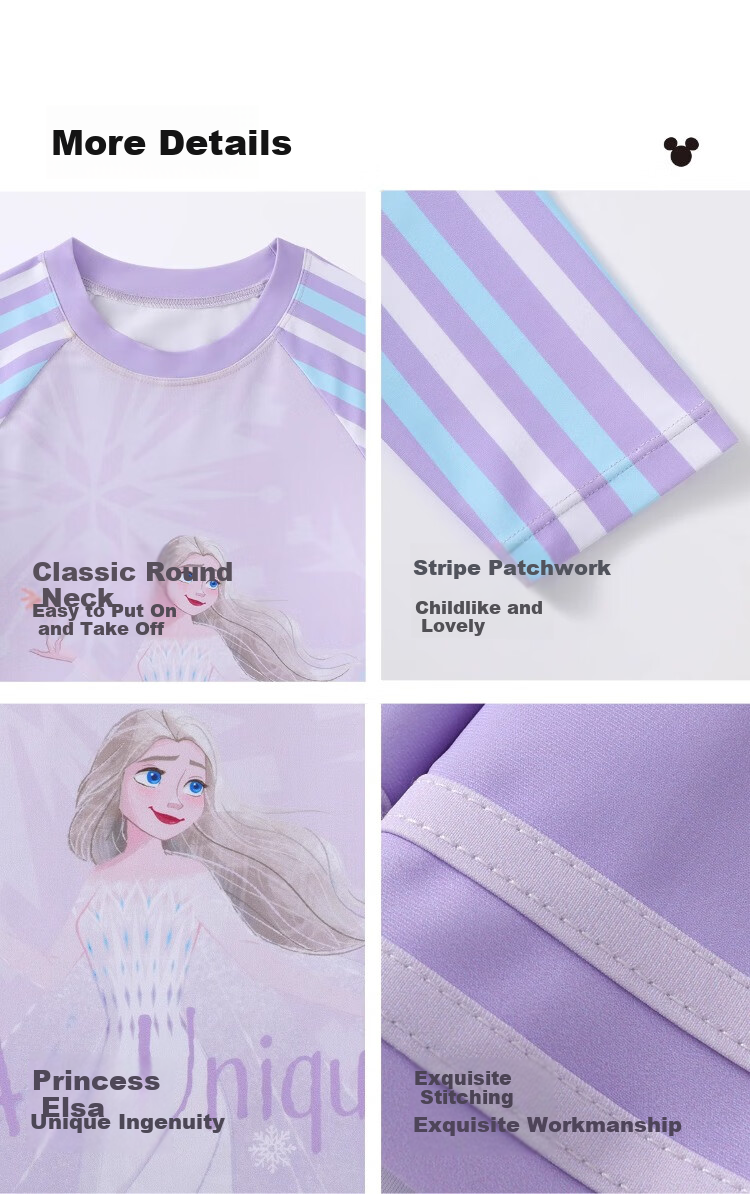 Disney Girls' Children's Swimwear Set, 6-12 Years, Two-Piece Long Sleeve Top and Pants, Swimming Pool Suit, Light Purple, Size 120, Model D35225 8