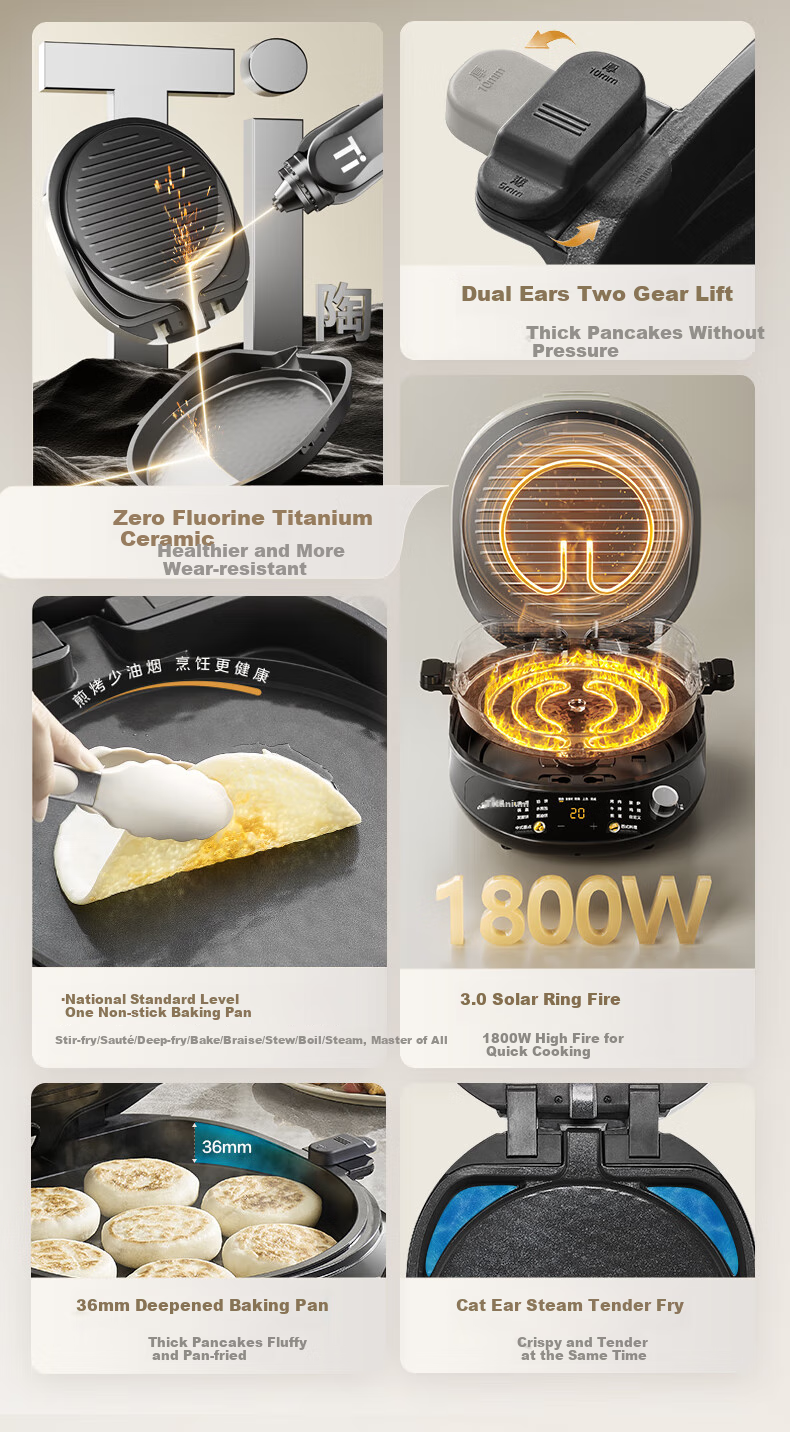 Midea Electric Griddle, Home Double-Sided Heating Grill Pancake Maker, Deep Frying Pan with Upper And Lower Plates for Easy Cleaning, Breakfast Machine, Barbecue Electric Griddle JKE3478 1