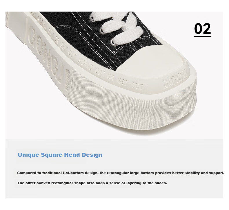 Gongjigongji Women's Shoes, Spring And Autumn New Canvas Shoes, Square Toe Thick-Soled Casual Shoes, Height-Increasing Sneakers, Comfortable Versatile Flats, Unisex Style 6