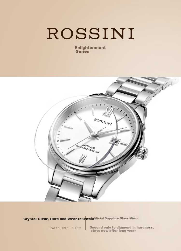 ROSSINI Women's Quartz Watch with White Dial And Steel Strap, Birthday Gift for Girlfriend, Chinese Brand Watch for Office Casual Wear And Water Resistance SJ5578 10