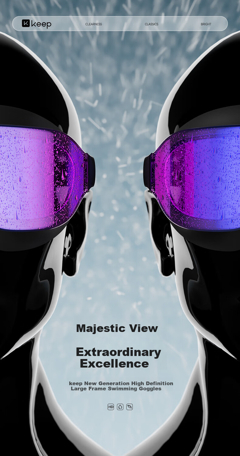 Keep Swimming Goggles for Men And Women, Waterproof Anti-Fog High-Definition Large Frame Clear Lens Swim Glasses Diving 059 White Myopia -5.00 Diopters 1