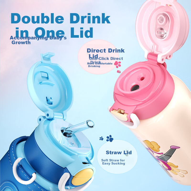 CMSH Wangwangdai Children's Water Bottle, Large Capacity, 316 Food-Grade Double-Drinking Insulated Cup, School-Specific Water Bottle, Aqi 540ml