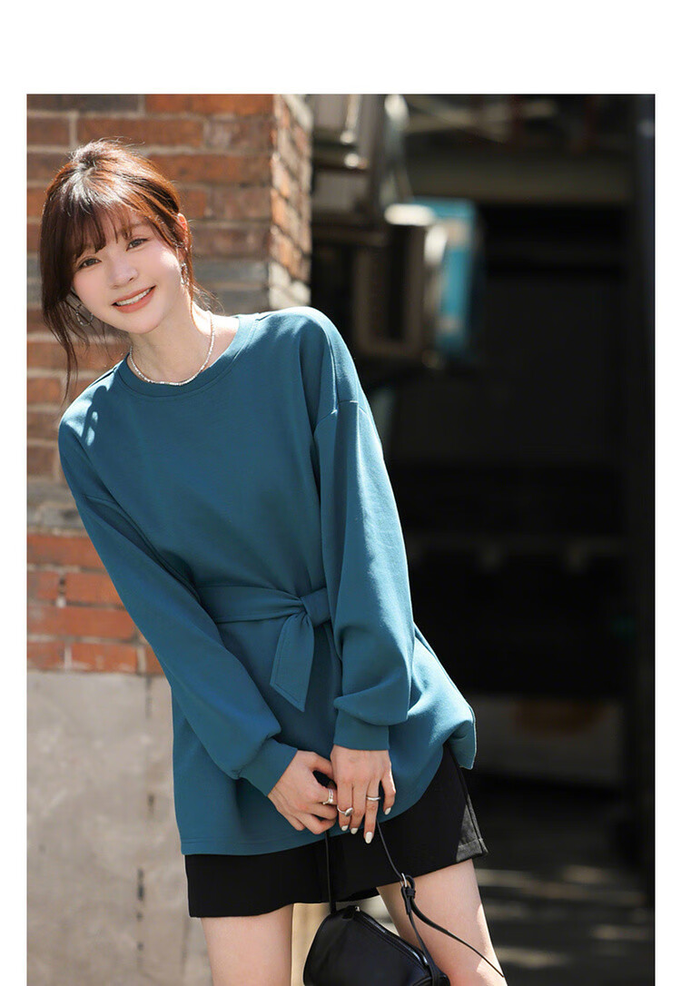 MT Soft Touch Cloud Cotton Autumn Stylish Belted Round Neck Loose Comfortable Mid-Length Sweatshirt for Women 2