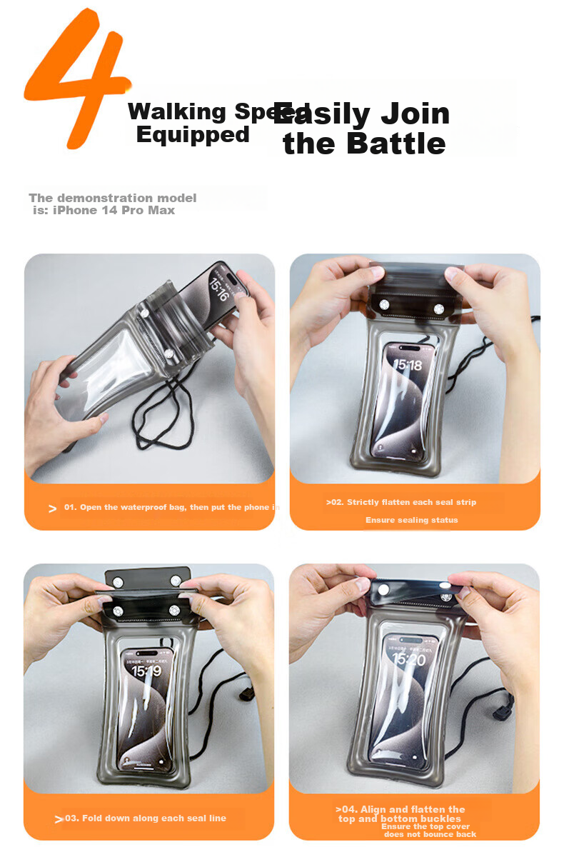 Bahainiao Waterproof Phone Pouch with Touchscreen Functionality, Airbag Protection, Shockproof, Suitable for Swimming, Travel, Hot Springs, Underwater Delivery Riders, with Strap 23