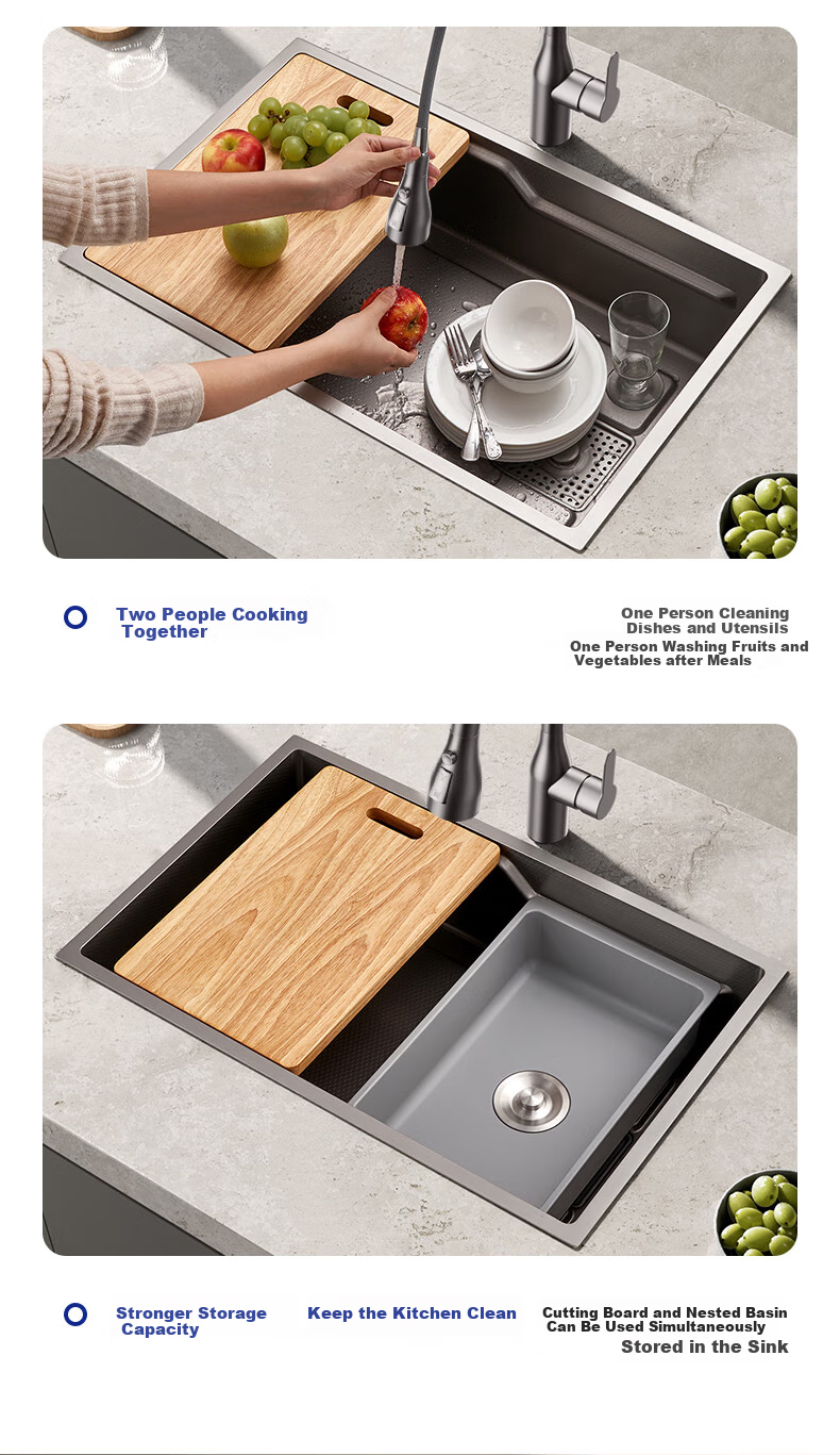 JOMOO Stainless Steel Embossed Filter Strainer Narrow-Edge Double-Sink Large Single Sink Kitchen Vegetable Washing Basin 75*43 Pull-Out Faucet 02373 8