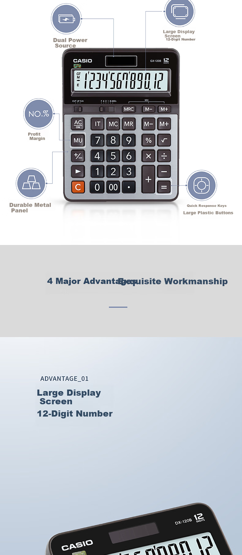 CASIO Popular Product GX-120B Business Calculator, Large Machine, Office Supplies, Gray 2