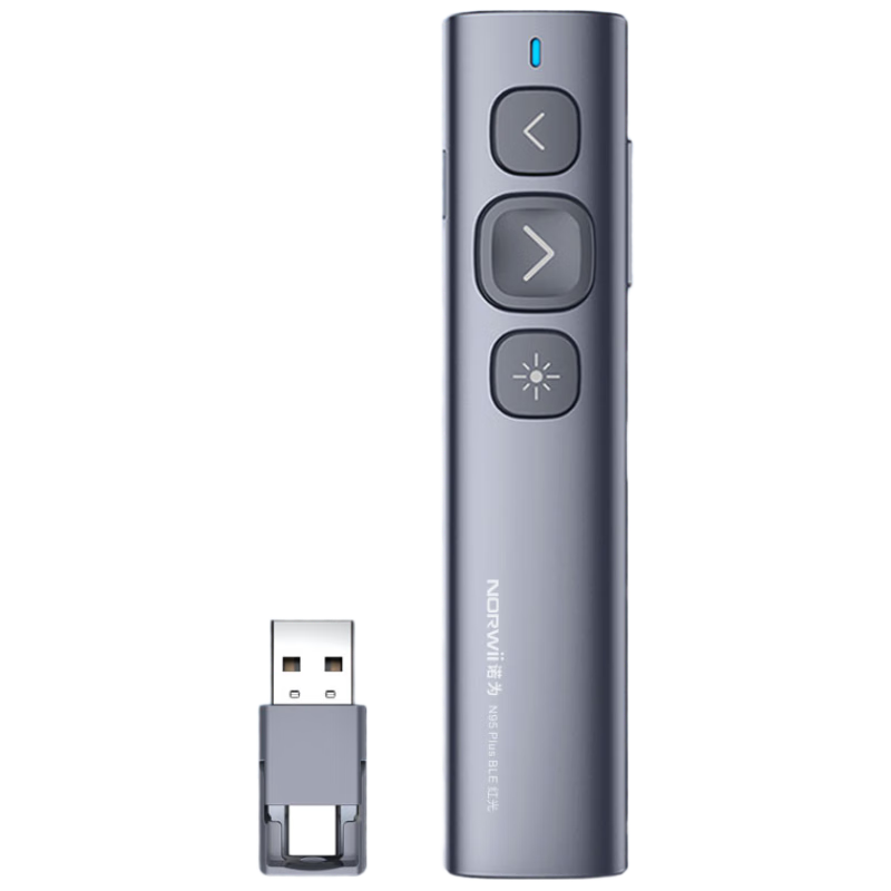 NORWII High Power Green Light PPT Clicker Bluetooth Wireless Presenter for Teachers Multimedia Remote Control N95 Plus BLE Dual-Head