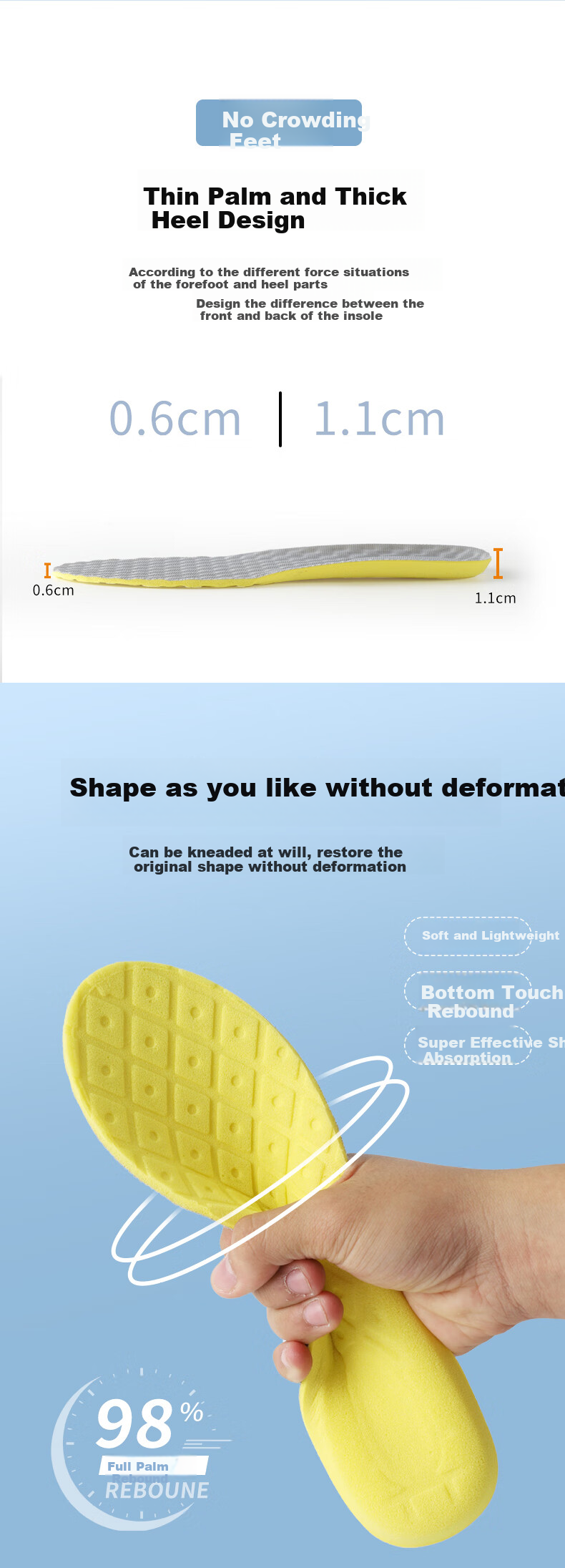 FOOTOPPO Squishy Insoles for Men, Shock-Absorbing Soft Cushioning Running Insoles for Women, Thick Ultra-Soft Military Training Soft Sole Insoles 5