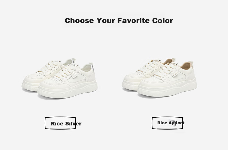 HLA Women's Shoes, Comfortable Height-Increasing Versatile White Sneakers, Casual Skateboard Shoes HDAYXW3CDP008, Beige And Silver Color, Size 37 6