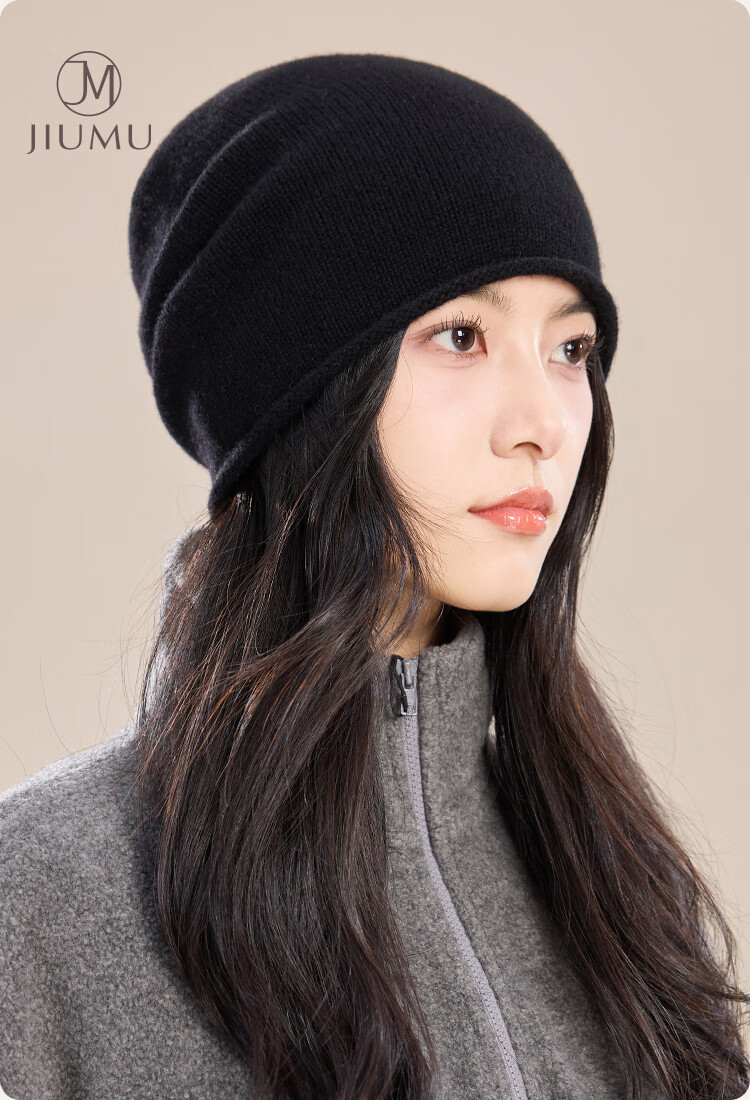 JIUMU Pure Wool Warm Knitted Beanie Headwrap Cold Weather Hat Stackable Maternity Cap Autumn Winter Outdoor Cold Protection Hat for Women 1